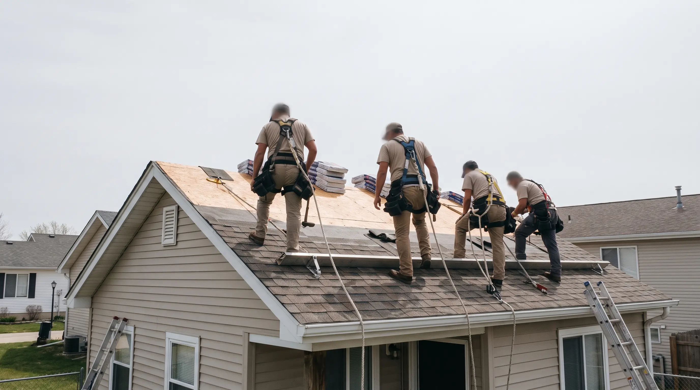 Skyve crew at work on a roof