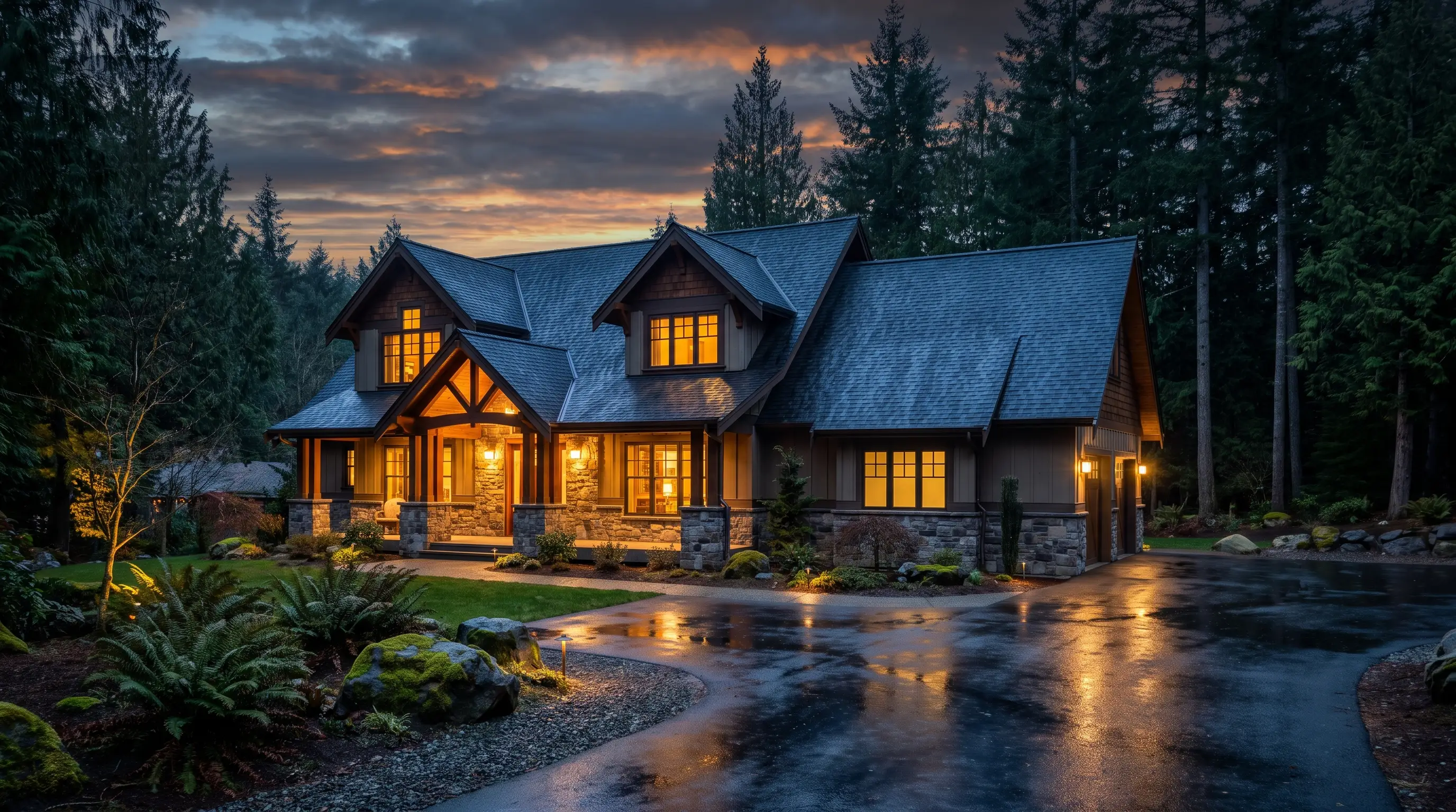 Modern Washington home at dusk